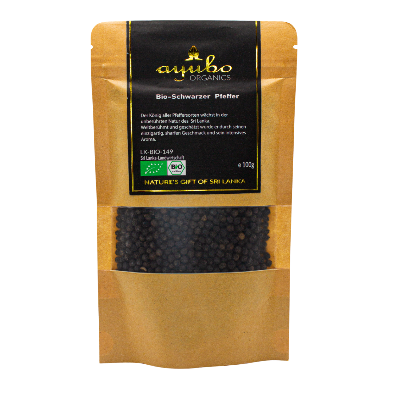 Bio Schwarzer Pfeffer Körner Tüte 100g