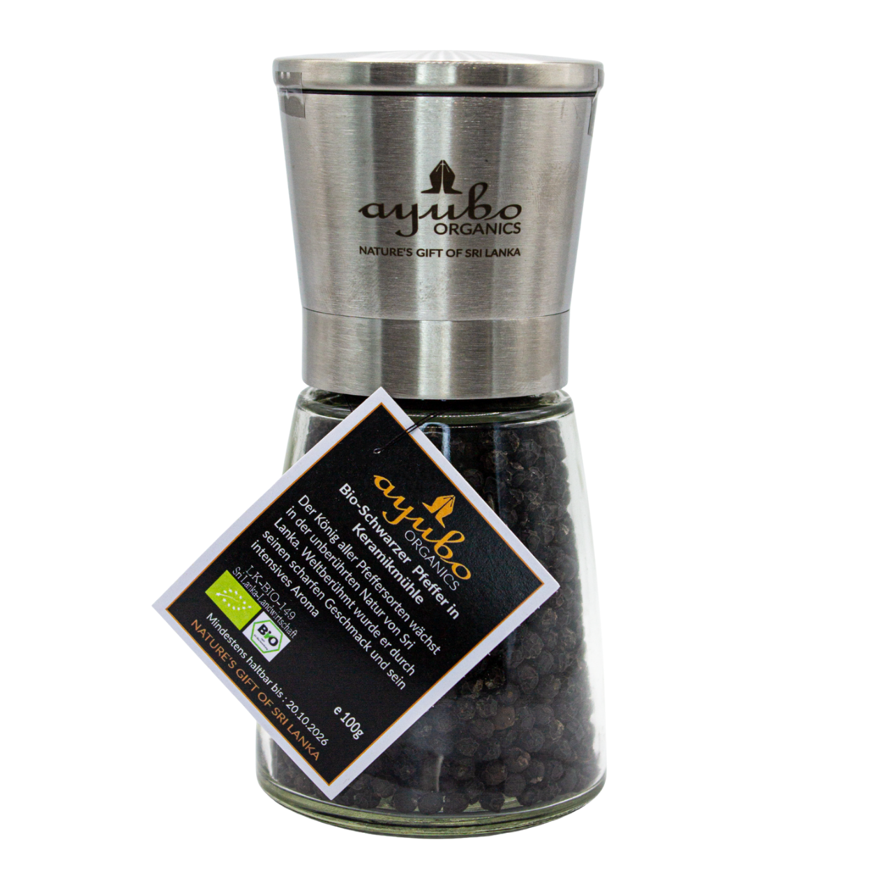 Bio Schwarzer Pfeffer mit Mühle aus Sri Lanka