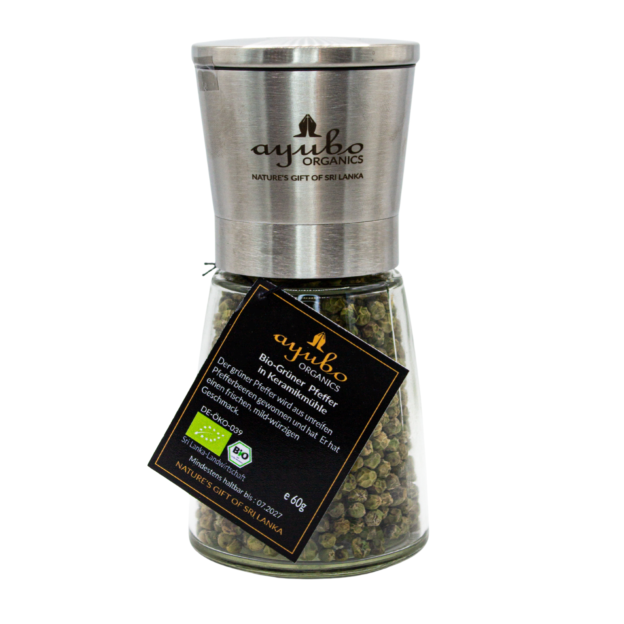 Bio Grüner Pfeffer mit Mühle aus Sri Lanka